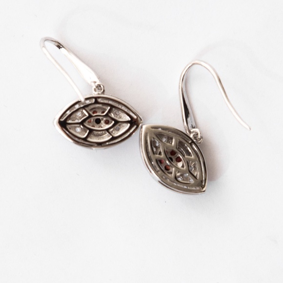 Rarities by Carol Brodie evil eye drop style earrings white topaz & red sapphire - Picture 5 of 14